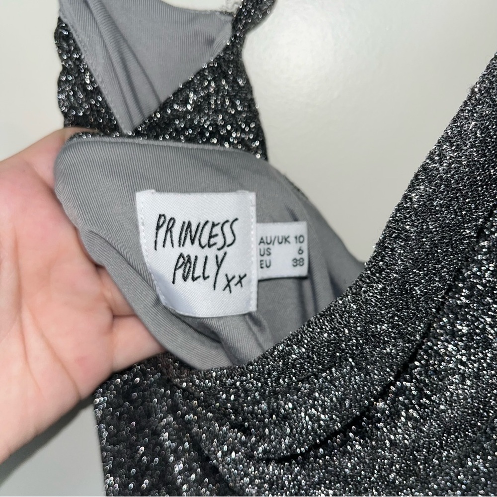 Princess Polly Vee Mini Dress Gray One Shoulder Bodycon Size 6 - Picture 4 of 5